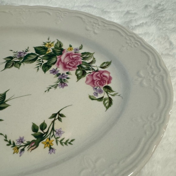 Beverly Rose White Pink Floral Serving Platter Cottagecore Dinnerware Vintage - Picture 7 of 10